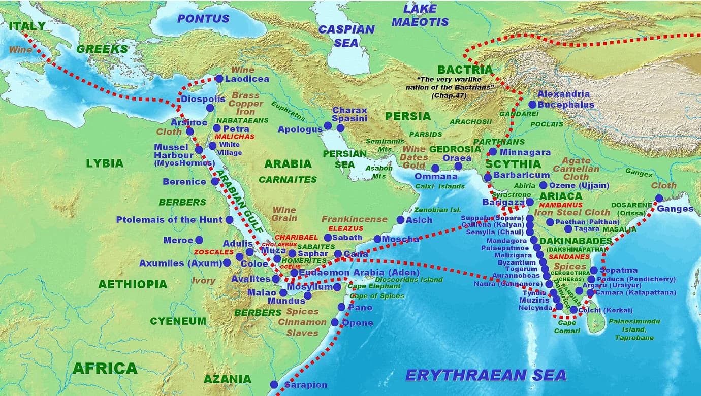 Map of ancient Indian trade with the West