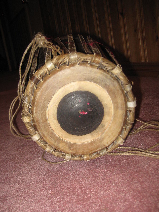 An Indian drum with rim attaching skin to body